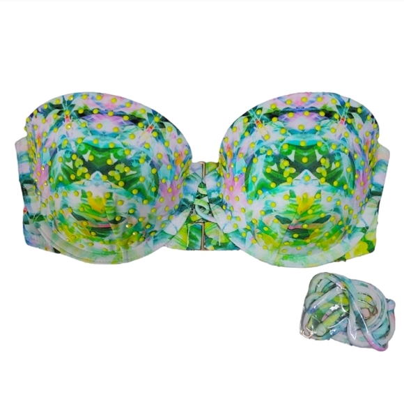 Victoria's Secret Other - Victoria's Secret Tropical Green Rhinestone Push Up Bikini Top Woman's Size 34C